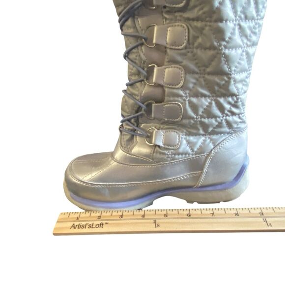 Lands End Snowflake Tall Silver Insulated Snow Boots Lined Faux Fur Girls Size 1 - Picture 9 of 9